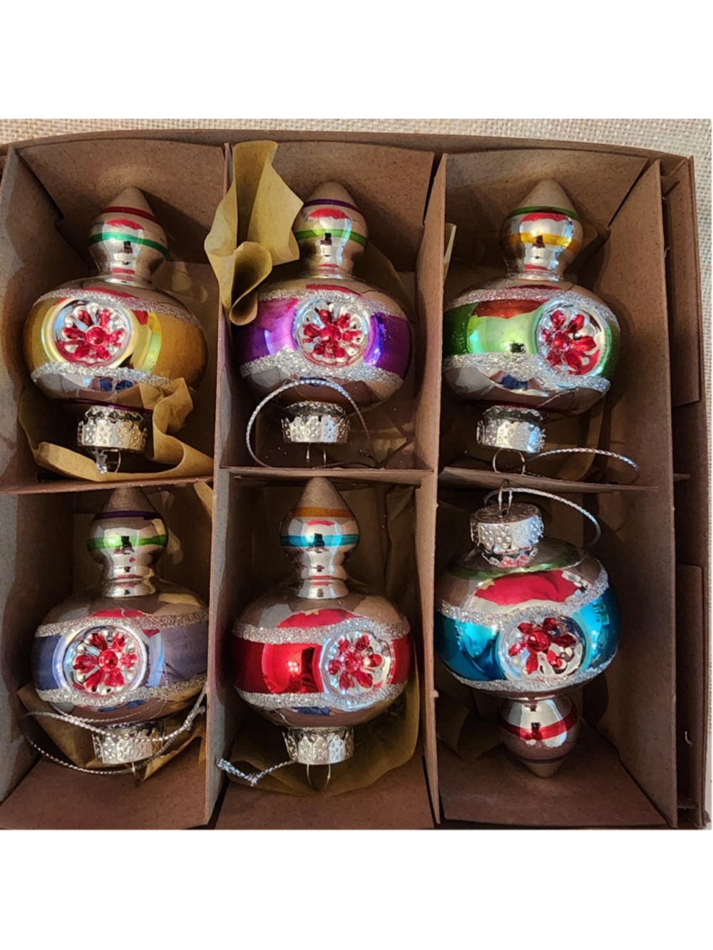 Kurt Adler Glass Reflector Ornaments Set of 6 Early Years